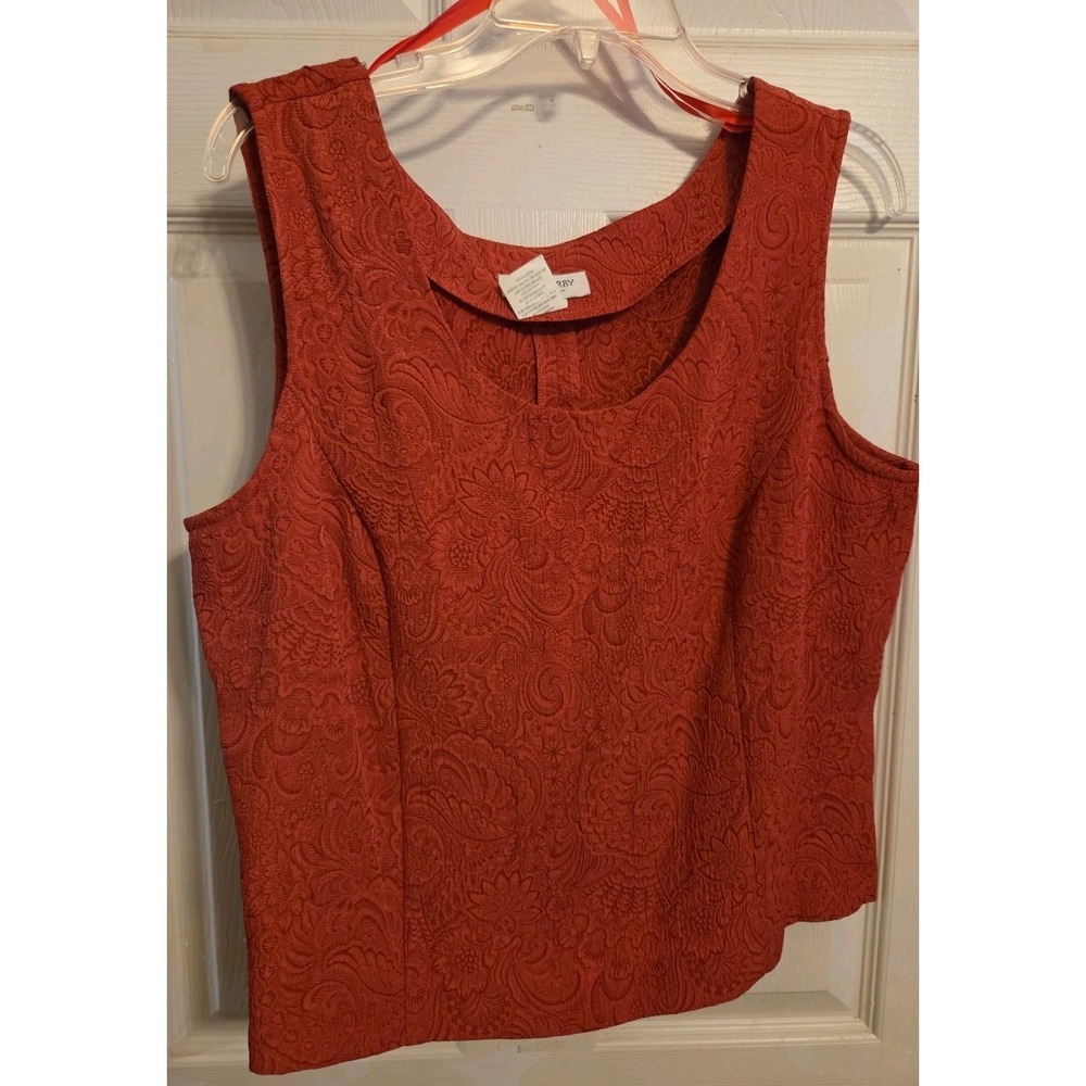 Vntg Miss Dorby Tank Top Size 16 Textured Rust Color Zip Up Back
